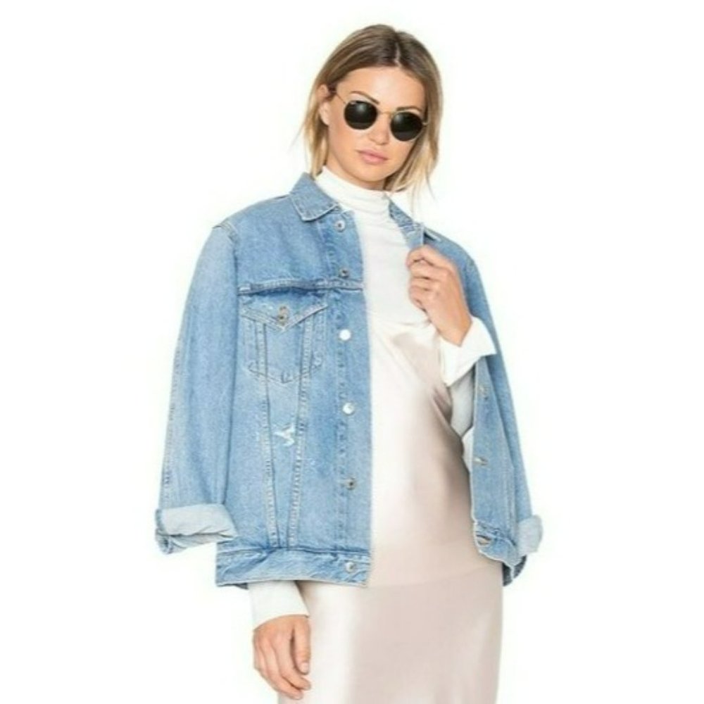 Agolde Jessie Jean Jacket 90s Distressed Oversized Busted Elbow Light Wash Denim